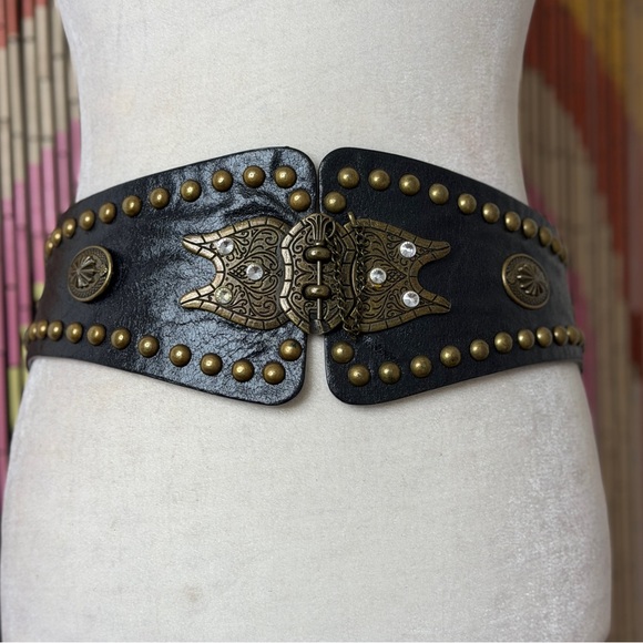 Vintage Accessories - Y2k Boho Western Style Embellished Waist Corset Statement Belt